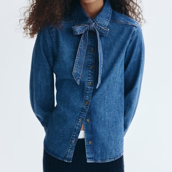 Blue Denim Blouse with Tie. - Picture 7 of 7